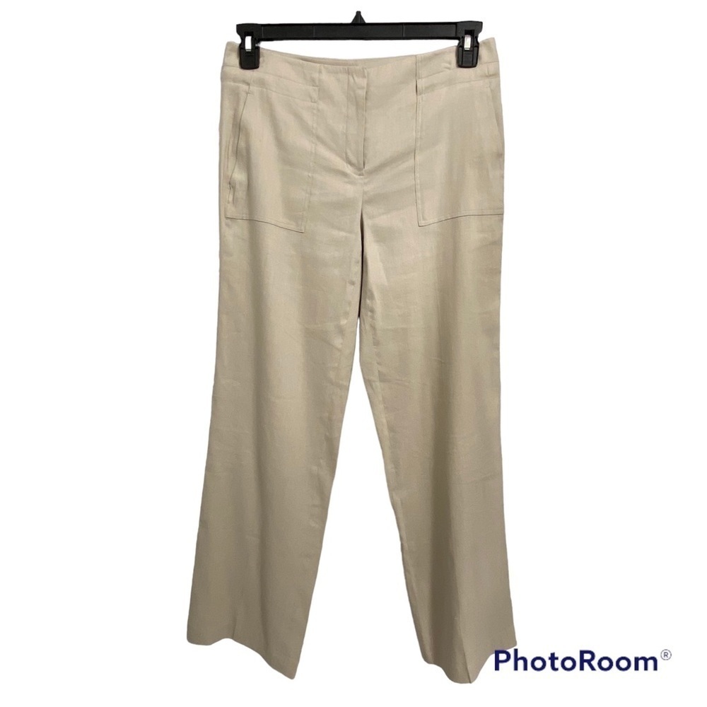 TAHARI / "Wes" Khaki Linen Blend Wide Leg Pants Size 6